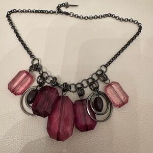 Pink Bib Necklace with Translucent Pendants